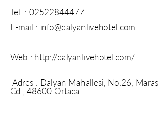 Dalyan Live Hotel iletiim bilgileri